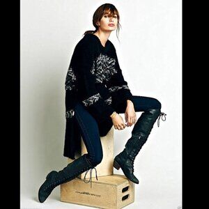 Free People Alpaca Fair isle Black Gray oversized Sweater XS/S Can Fit an L/XL